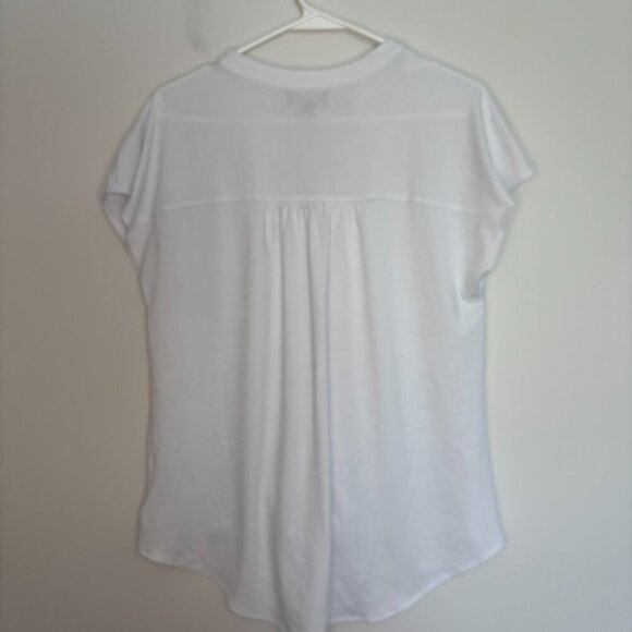 FORTUNE & IVY Short Sleeve Button Up Shirt Womens L White Tie Front Hi Lo - Picture 2 of 7